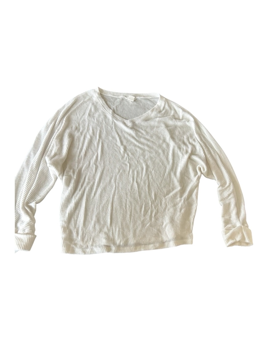 Caslon white ribbed long sleeve V neck sweater top cuff sleeves